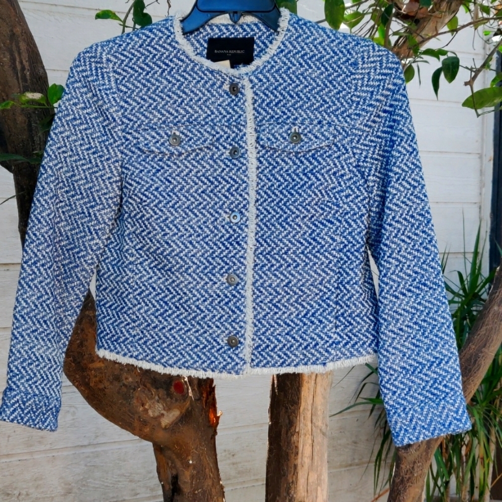 Banana republic cropped jacket size S color blue white New - Picture 2 of 12